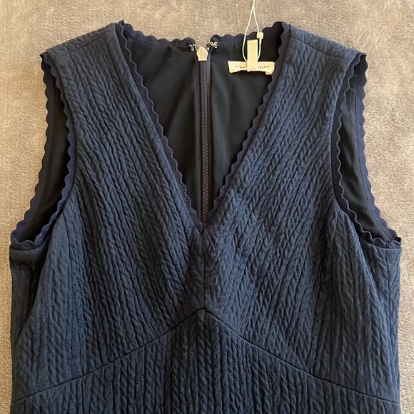 Rebecca Taylor V-Neck Navy Sleeveless Textured Chevron Dress Flare Size 2 NWT - Picture 4 of 15